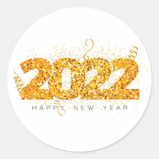 Happy New Year 2022 Design with Glittered Number Classic Round Sticker