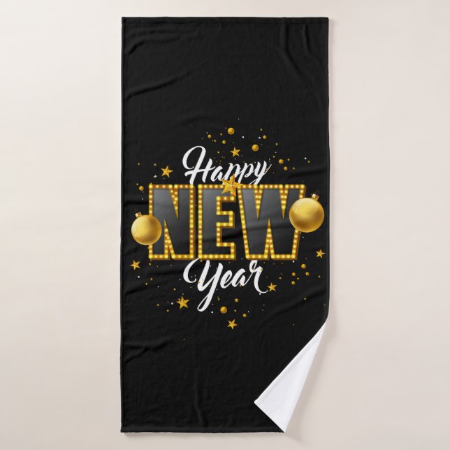 Happy New Year 2022 Design with Light Bulb Letter Bath Towel (Bath Towel)