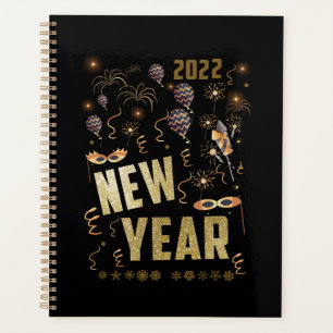 Happy New Year 2022, festive glitter gold holiday Planner