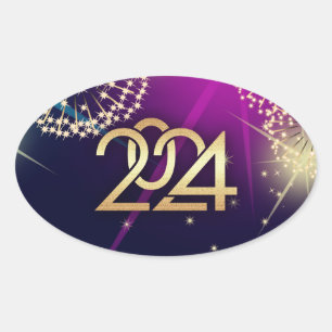 Happy New Year 2022. Fireworks Oval Sticker