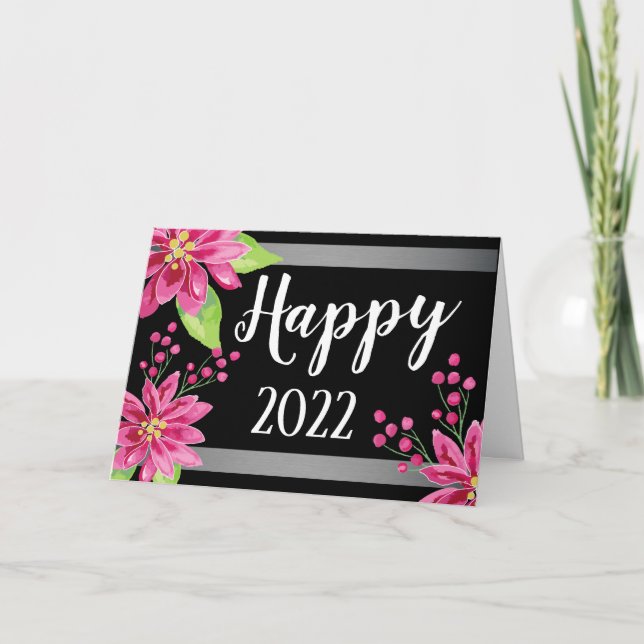 Happy New Year 2022 Floral Holiday Card (Front)
