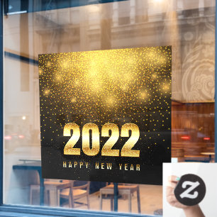 Happy New Year 2022 Gold Black Business Shop Window Cling