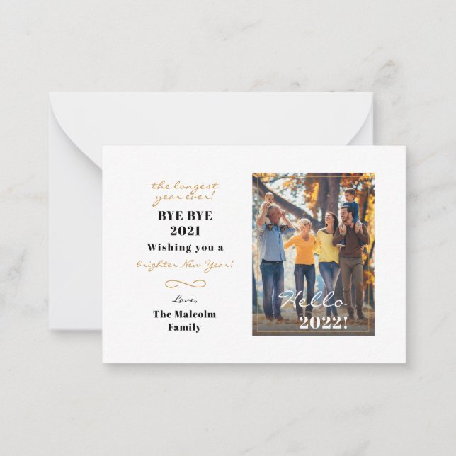 Happy New Year 2022 Hand Lettered Family Photo Card (Front)