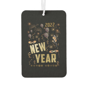 Happy New Year 2022, Holiday Gold Glitter Festive Car Air Freshener