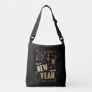 Happy New Year 2022, Holiday Gold Glitter Festive Crossbody Bag
