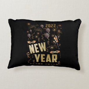 Happy New Year 2022, Holiday Gold Glitter Festive Decorative Cushion