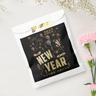 Happy New Year 2022, Holiday Gold Glitter Festive Favour Bags