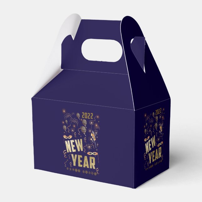 Happy New Year 2022, Holiday Gold Glitter Festive Favour Box (Back Side)