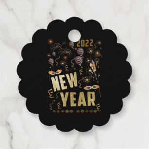 Happy New Year 2022, Holiday Gold Glitter Festive Favour Tags