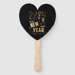 Happy New Year 2022, Holiday Gold Glitter Festive Hand Fan
