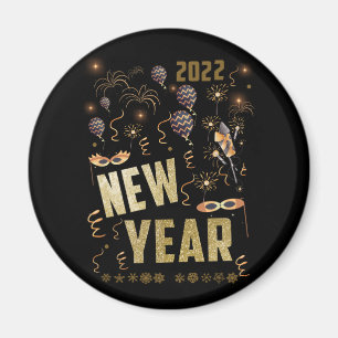 Happy New Year 2022, Holiday Gold Glitter Festive Magnet
