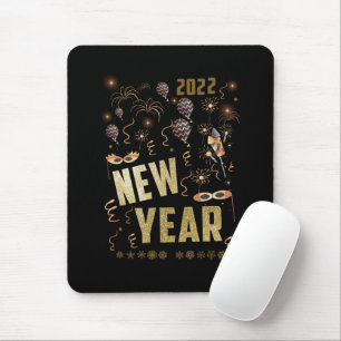 Happy New Year 2022, Holiday Gold Glitter Festive Mouse Mat