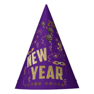 Happy New Year 2022, Holiday Gold Glitter Festive Party Hat