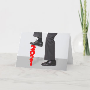 Happy New Year 2022 Man Squashing 2021 Holiday Card