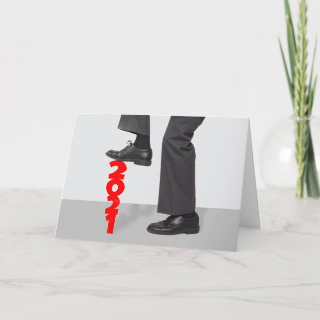 Happy New Year 2022 Man Squashing 2021 Holiday Card (Front)