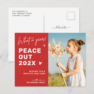 Happy New Year 2022 Peace Out Goodbye 2021 Photo Holiday Postcard