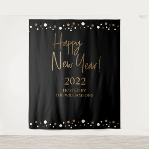 Happy New Year 2022 Script Black Gold Custom Tapestry