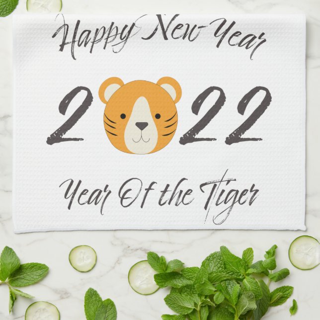 Happy New Year 2022 Year of the Tiger Tea Towel (Folded)