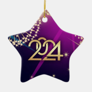 Happy New Year 2023. Fireworks design Ceramic Tree Decoration