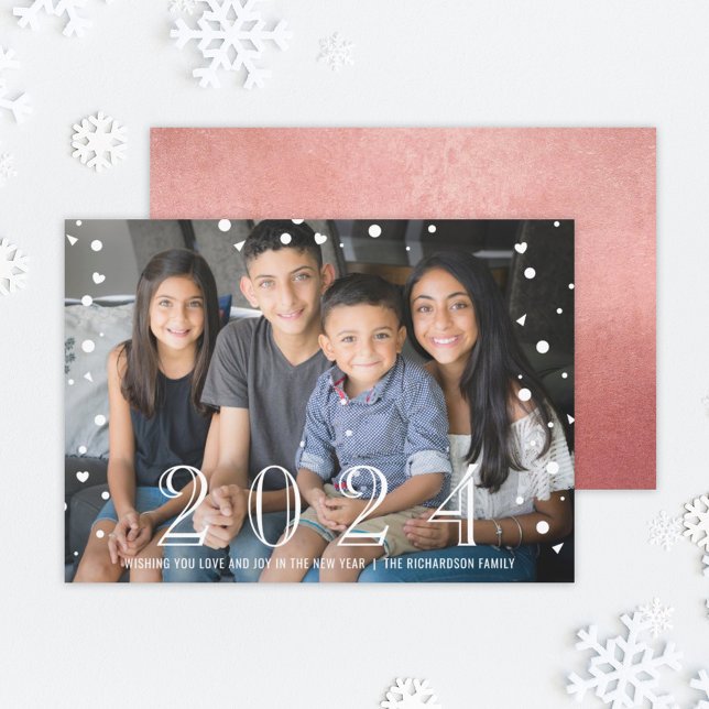 Happy New Year 2023 Rose Gold Confetti Photo Holiday Card (Creator Uploaded)