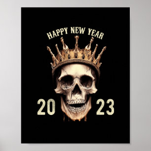 happy new year 2023 skull poster