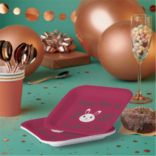 Happy New Year 2023 Year of the Rabbit Paper Plate
