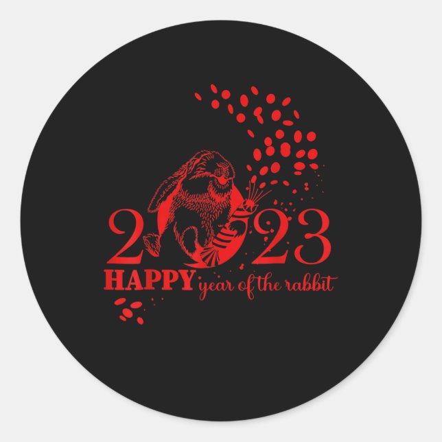 Happy New Year 2023 Year Of The Rabbit Zodiac Sign Classic Round Sticker (Front)