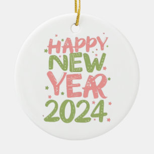 Happy New Year 2024 Ceramic Tree Decoration