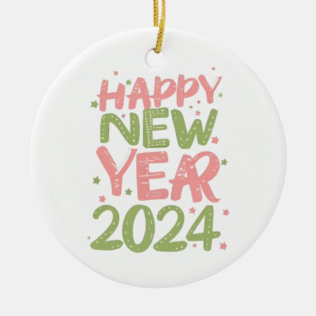 Happy New Year 2024 Ceramic Tree Decoration (Front)