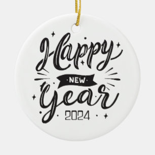 Happy new year 2024  ceramic tree decoration