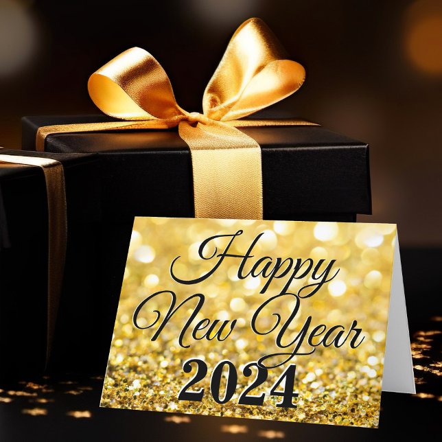 Happy New Year 2024 Chic Custom Gold Business Holiday Card (Creator Uploaded)