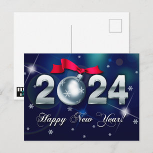 Happy New Year 2024. Christmas Bauble Holiday Postcard