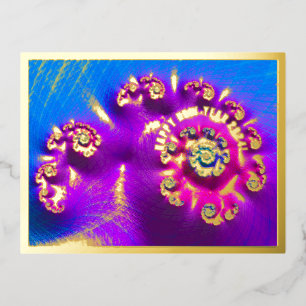 Happy New Year 2024 - Colourful fractal with gold Foil Holiday Postcard