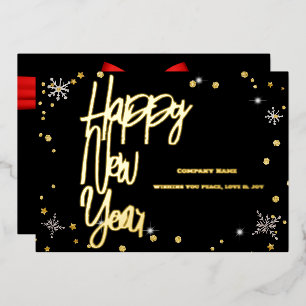 Happy New Year 2024 Company Red Ribbon Foil Holiday Card