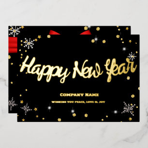 Happy New Year 2024 Company Red Ribbon Foil Holiday Card
