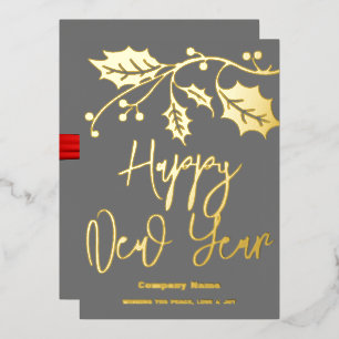 Happy New Year 2024 company, red ribbon Foil Holiday Card