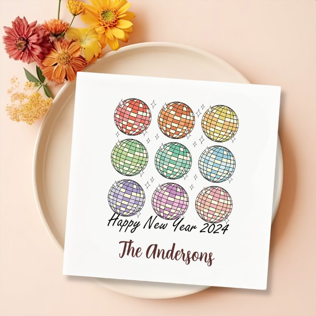 Happy New Year 2024 Disco Ball New Year Napkin (Creator Uploaded)