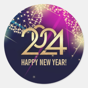 Happy New Year 2024. Fireworks Classic Round Sticker