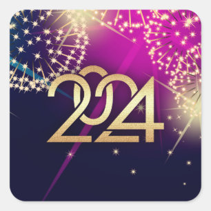 Happy New Year 2024. Fireworks design Square Sticker