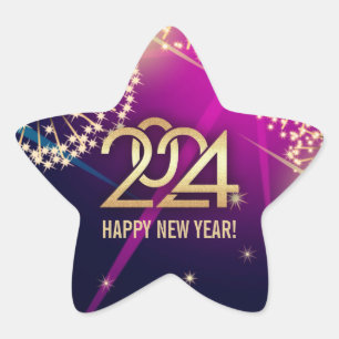 Happy New Year 2024. Fireworks  Star Sticker