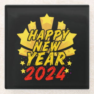 Happy New Year 2024 Glass Coaster