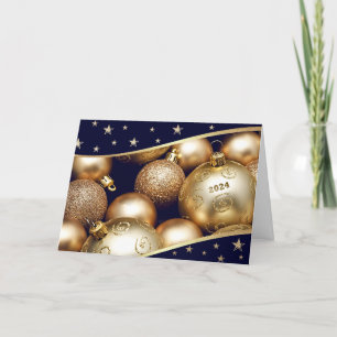 Happy New Year 2024. Gold Baubles Holiday Card