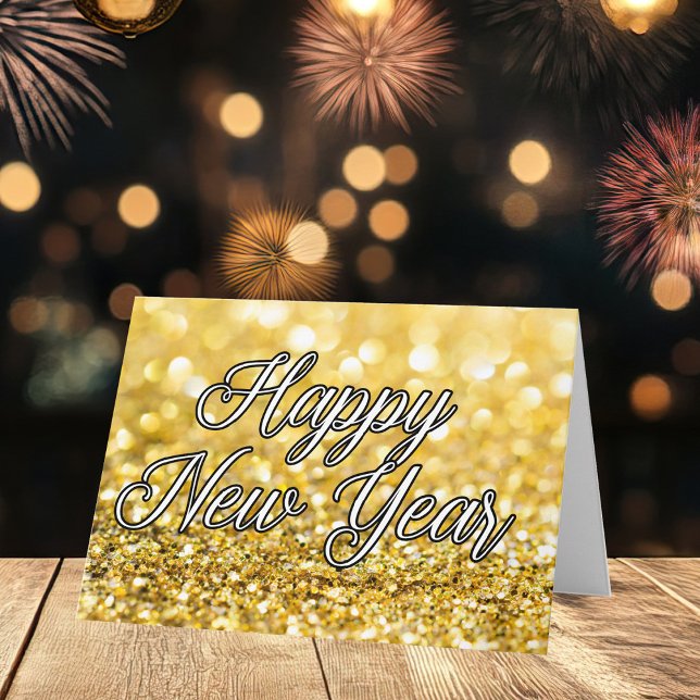 Happy New Year 2024 Gold Glitter Custom Company Card (Creator Uploaded)