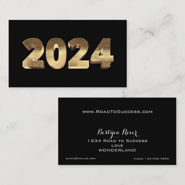 Happy New Year 2024 Golden Black White Gold Business Card (Front/Back)