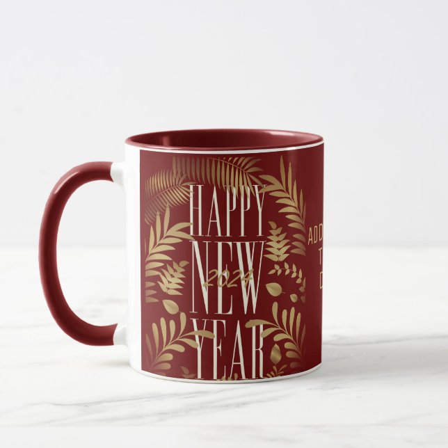 Happy New year 2024 Golden Leaves New years Party Mug (Left)