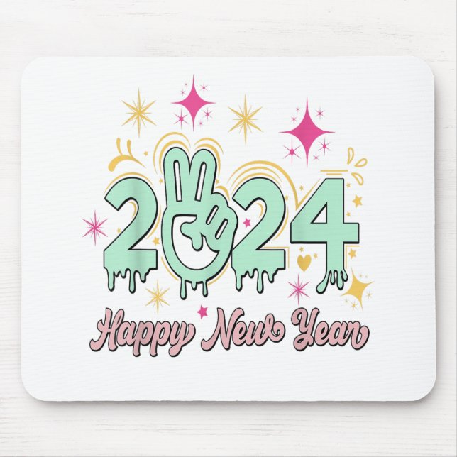 Happy New Year 2024 Goodbye 2023 Hello 2024 Mouse Mat (Front)