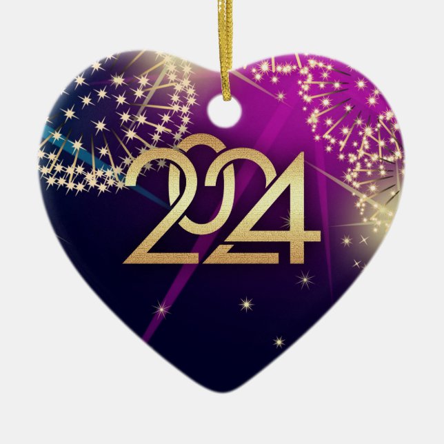 Happy New Year 2024 Heart Shape Ceramic Tree Decoration (Front)