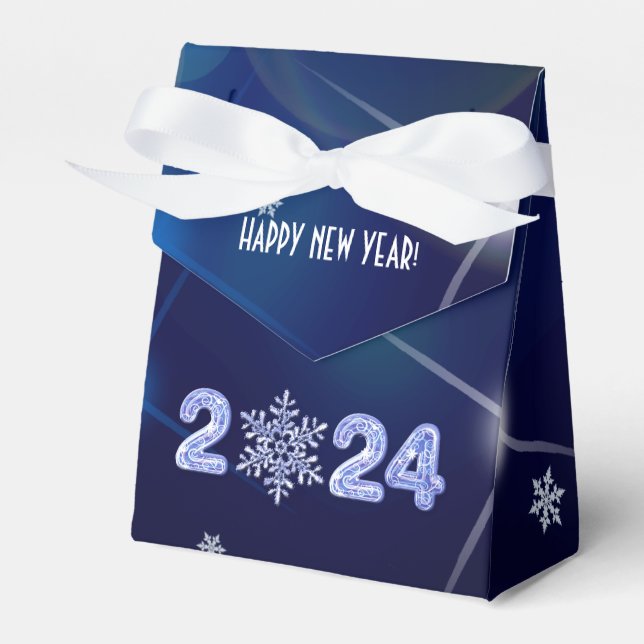 Happy New Year 2024. Ice Numbers & Snowflake  Favour Box (Front Side)