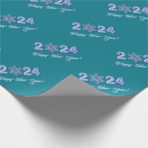 Happy New Year 2024. Ice Numbers & Snowflake Gift  Wrapping Paper