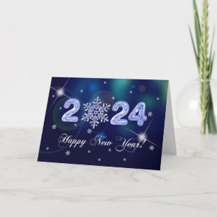 Happy New Year 2024. Ice Numbers & Snowflake Holiday Card